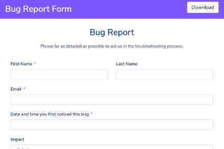 Bug Report Form Template