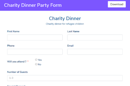 Charity Dinner Party Form Template