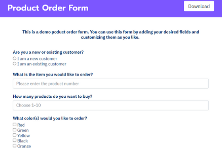 Online Product Order Form Template