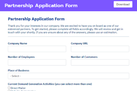 Fluent Forms partnership application form
