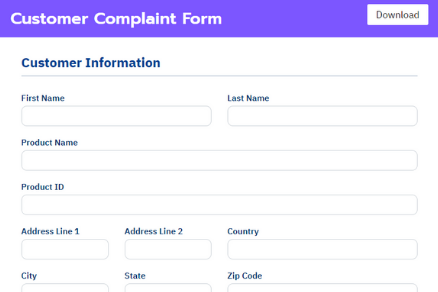 Fluent Forms customer complaint form
