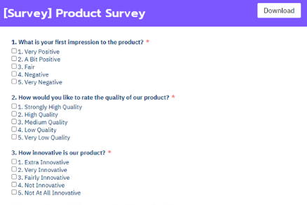 Product survey form