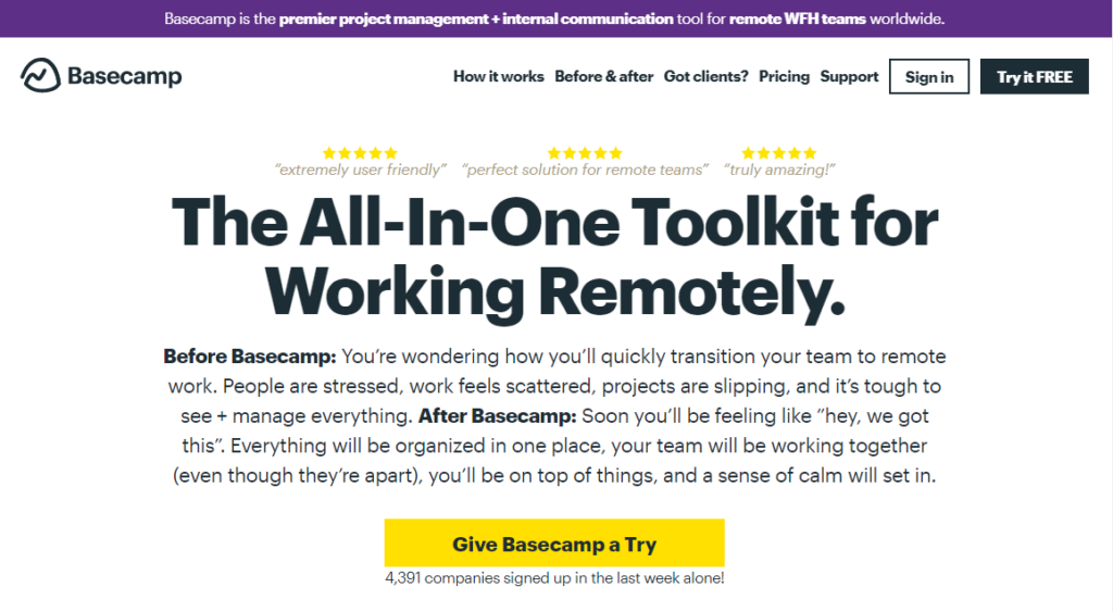 Basecamp - remote team management tool 
