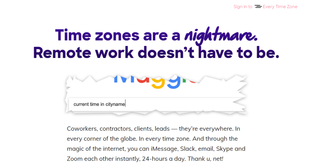 Every Time Zone - an efficient time management tool
