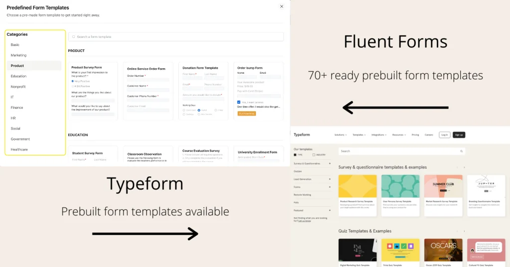 Typeform vs Fluent Forms - prebuilt form templates