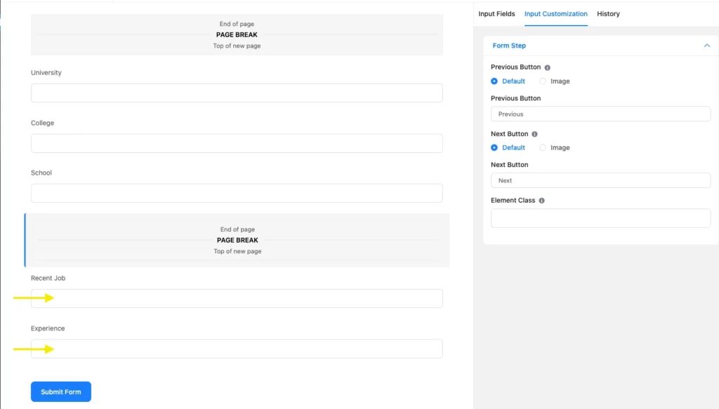 Job experience- WordPress contact form builder