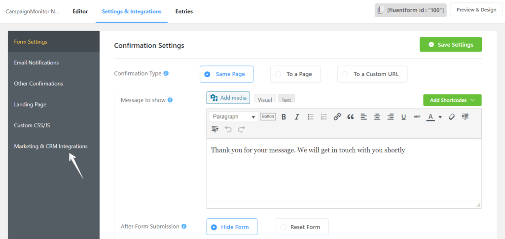 Fluent Forms Marketing and CRM Integrations