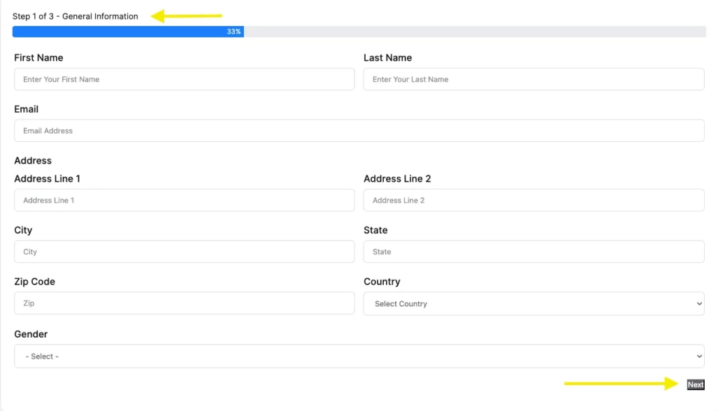 Step 1 (Multistep form)- WordPress contact form builder