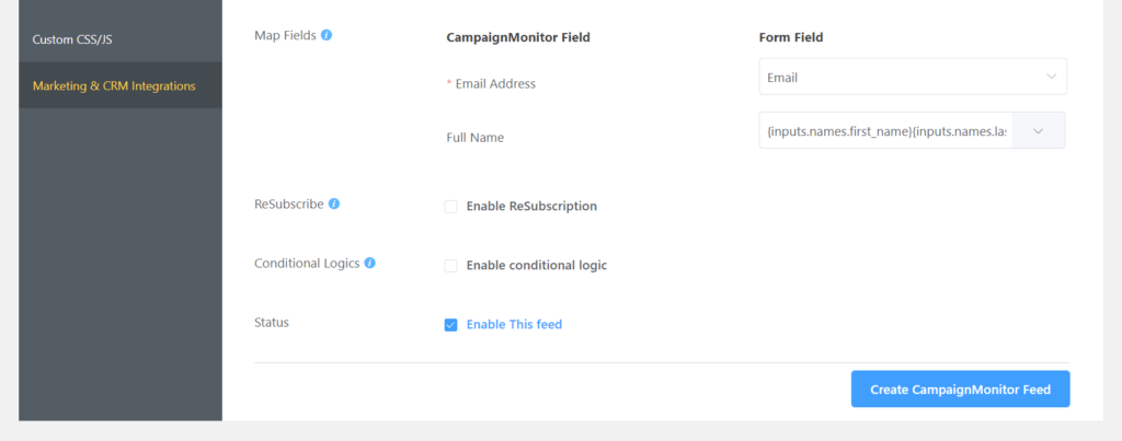Create Campaign Monitor Integration Feed
