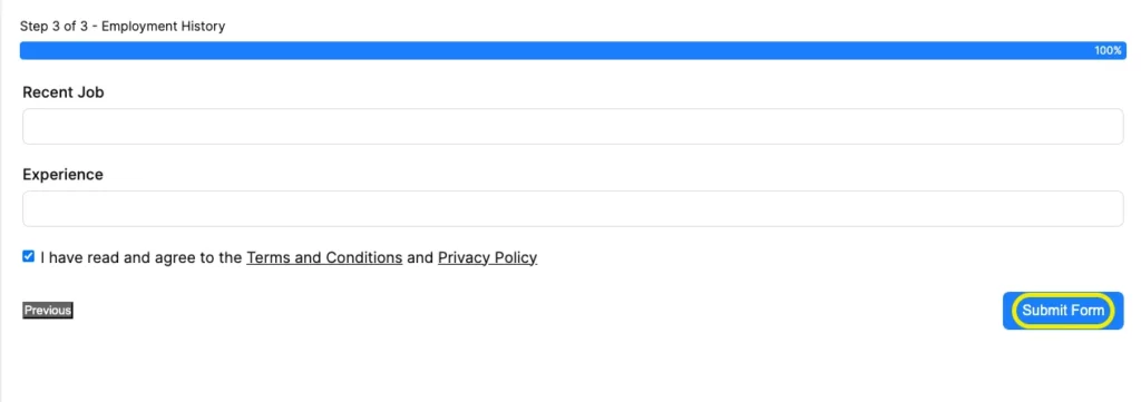 Step 3 (Multistep form)- WordPress contact form builder