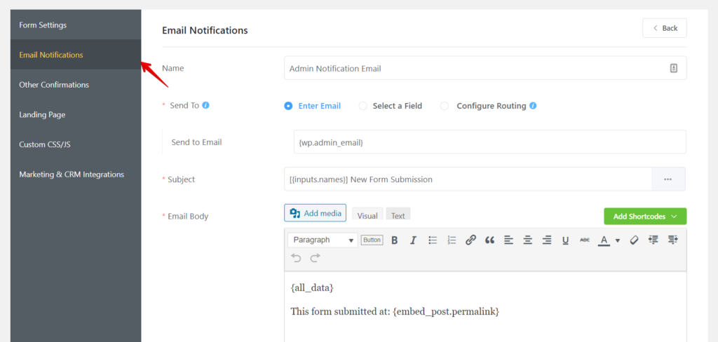 Email notifications for admins