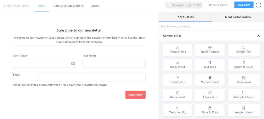 Fluent Forms Editor Dashboard