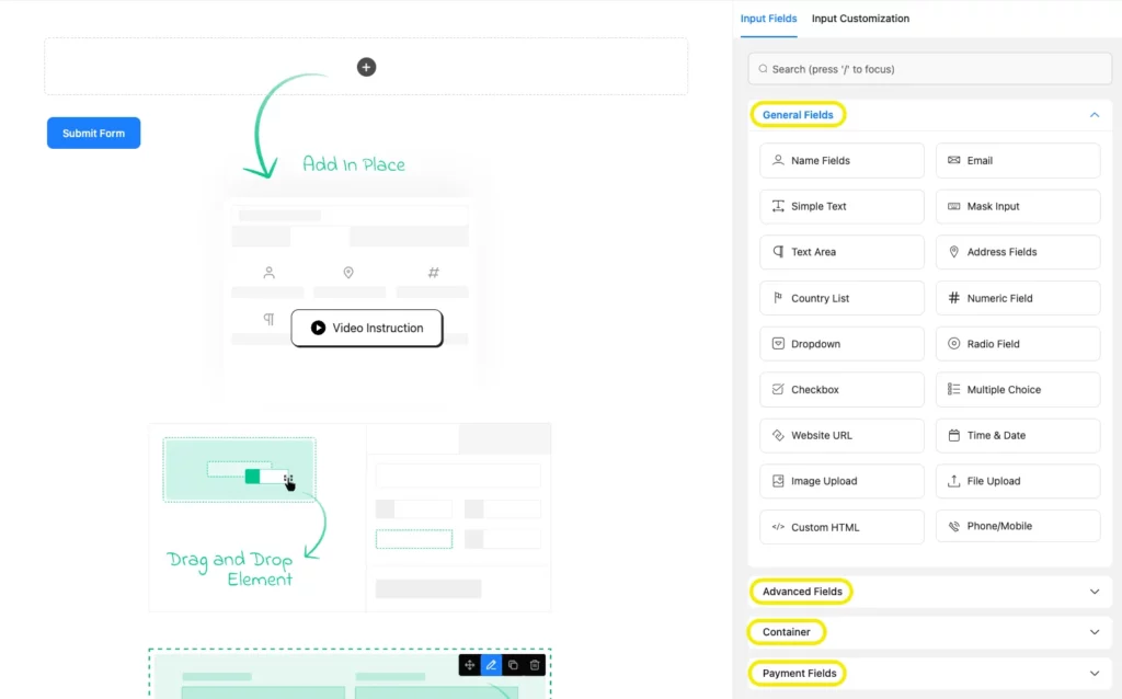 Input fields- WordPress contact form builder
