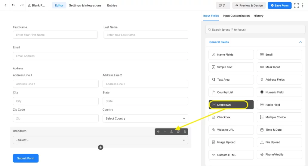 Dropdown field- WordPress contact form builder