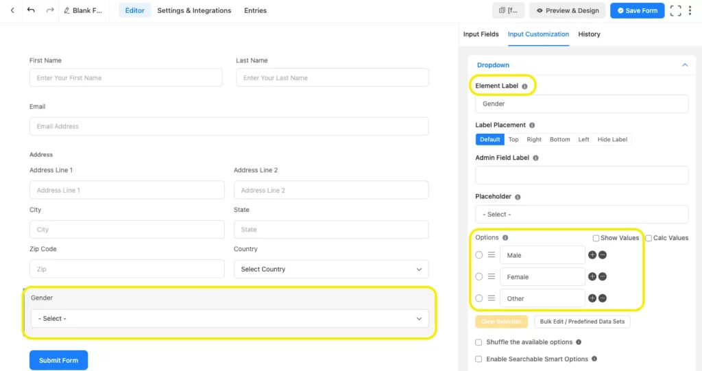 Dropdown field- WordPress contact form builder