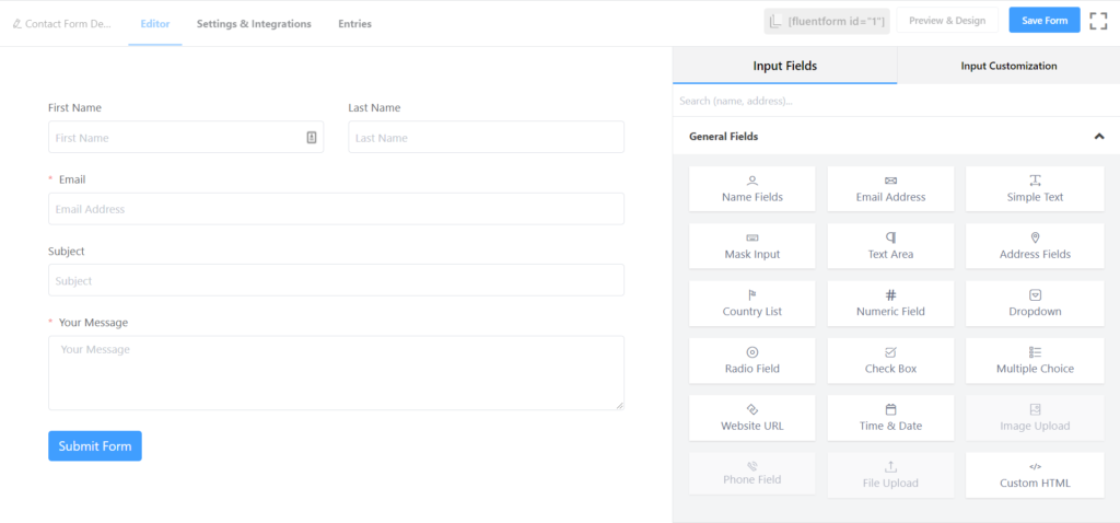WordPress form editor