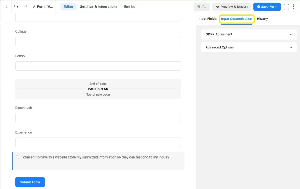 GDPR form examples, WP Fluent Forms
