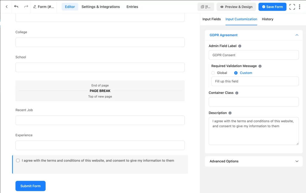 GDPR compliance form