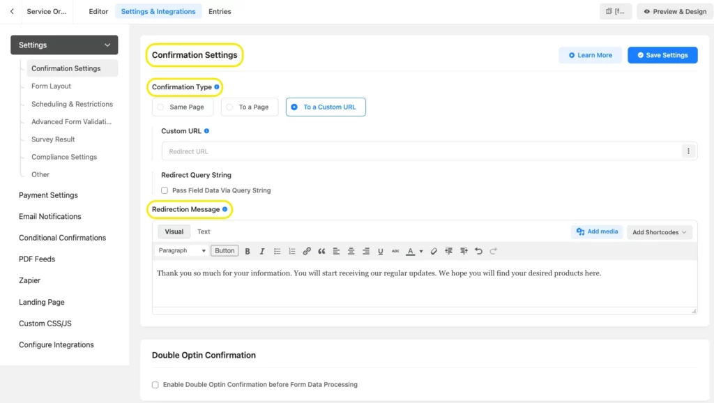 registration successful message, plugin