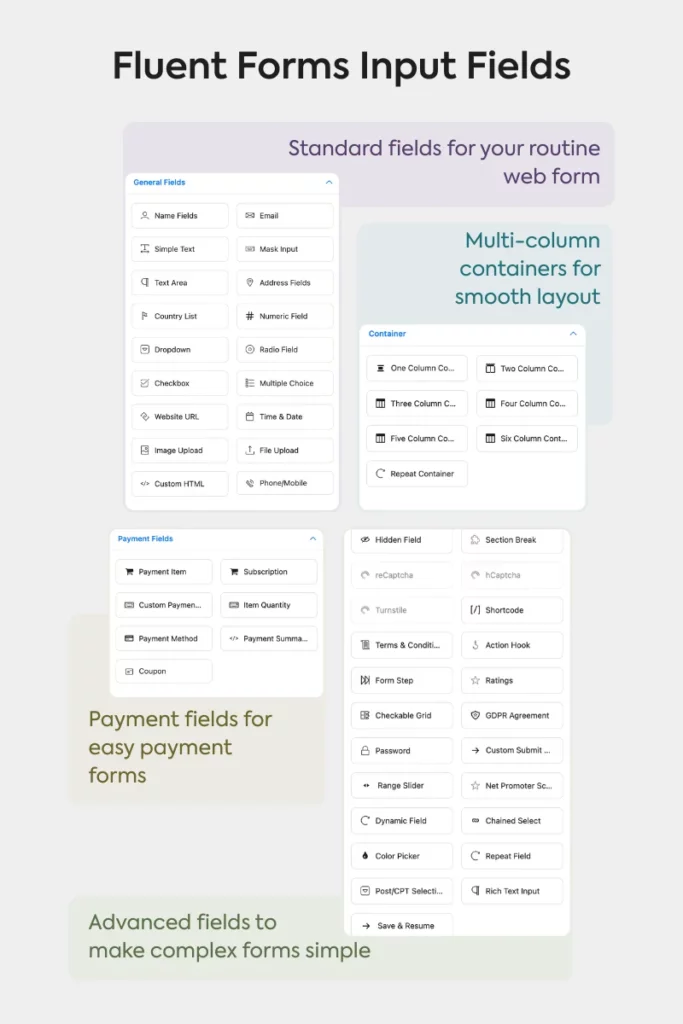 60+ input fields for creating any form with ease