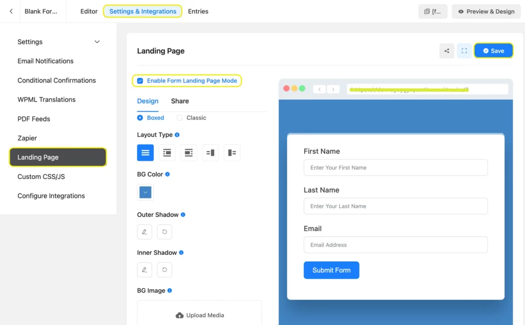 Create landing pages with Fluent Forms