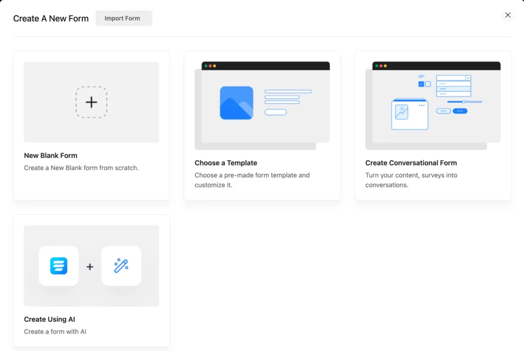 Fluent Forms create new forms