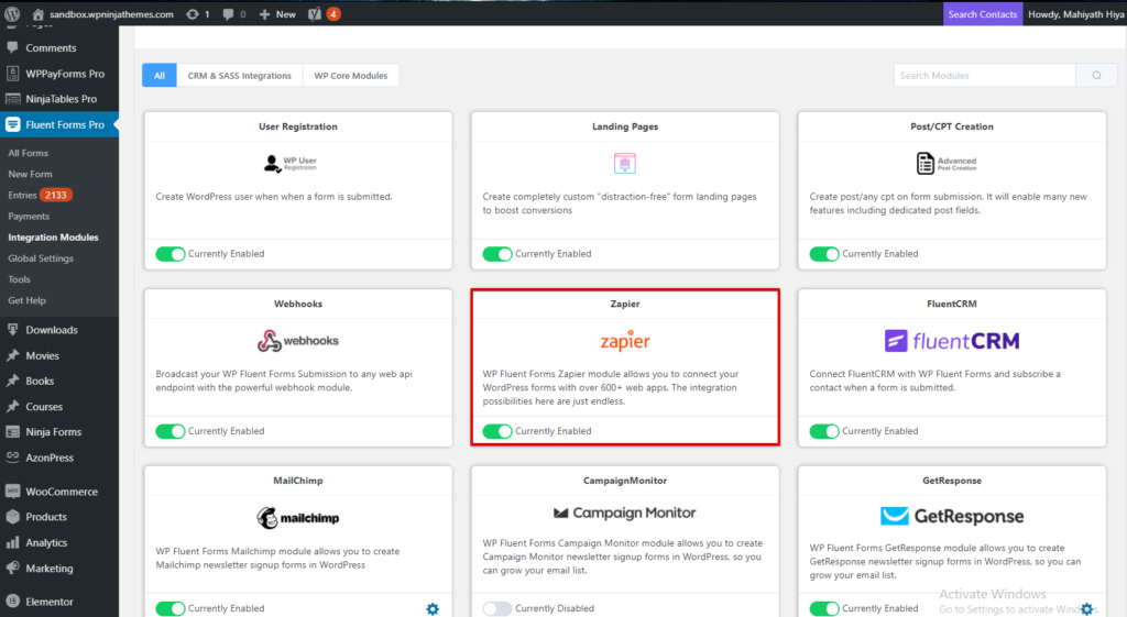 Zapier Integration on WordPress Form Builder Fluent Forms
