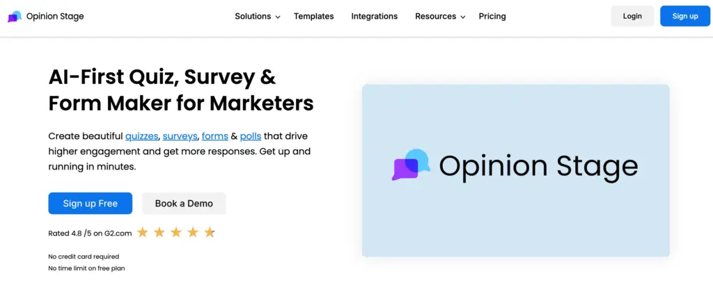 Opinion Stage Home Page: takes you the comparison blog - Fluent Forms vs Opinion Stage