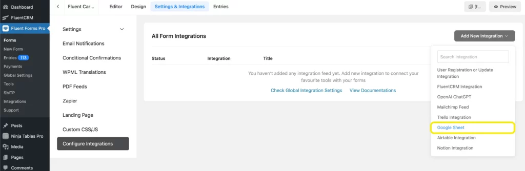 Google sheets integration