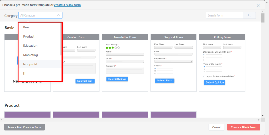 Fluent Forms - prebuilt form templates