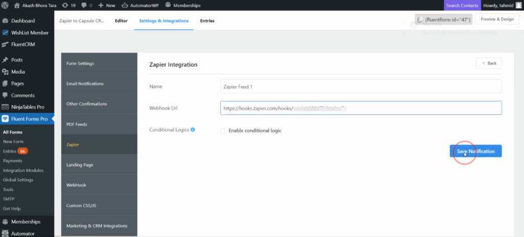 Create a Zapier feed - Fluent Forms - Capsule CRM integration