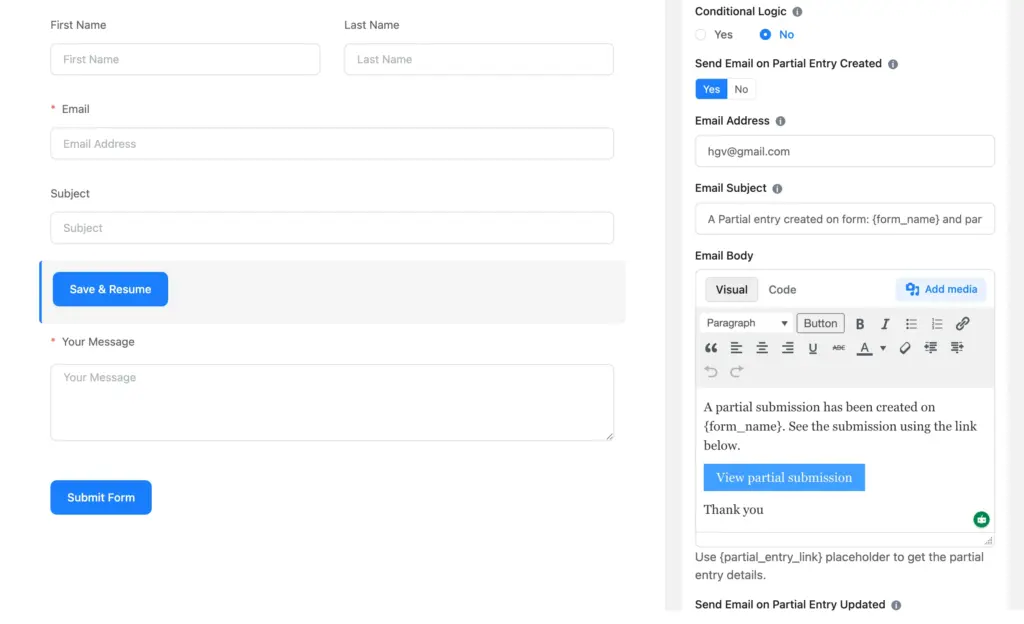 Get notified when a partial entry is created or updated