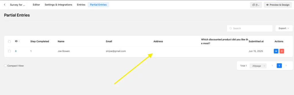 Partial Entries- WordPress forms, Fluent Forms