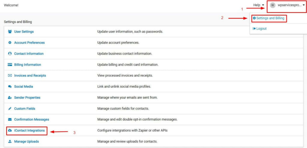 iContact Settings - Fluent Forms 