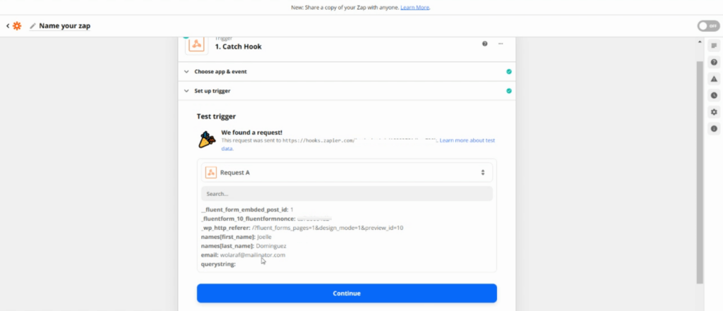 Test Zapier feed - Fluent Forms Pro