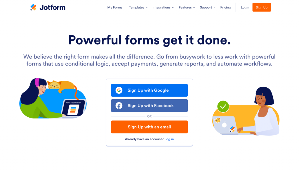 JotForm website homepage