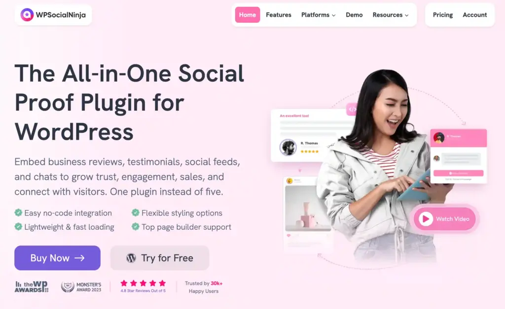wp social ninja homepage