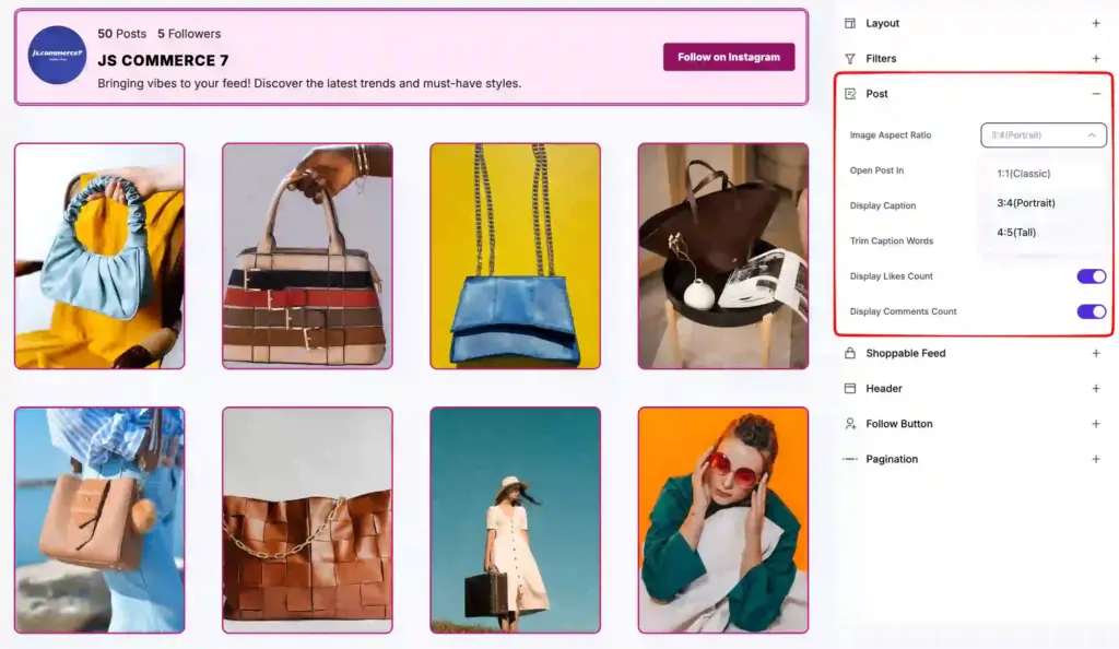 multiple aspect ratio for instagram images