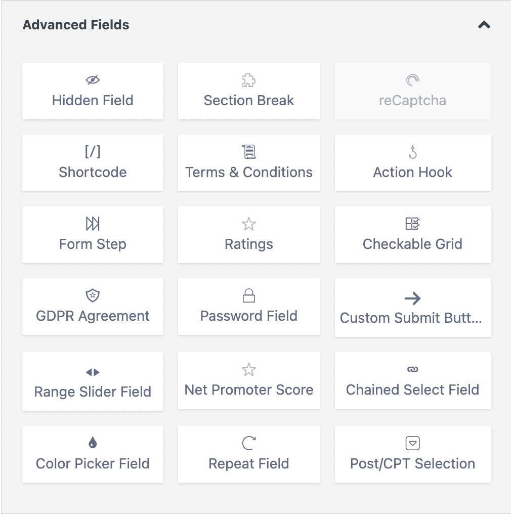 JotForm vs Fluent Forms - Advanced field of Fluent Forms