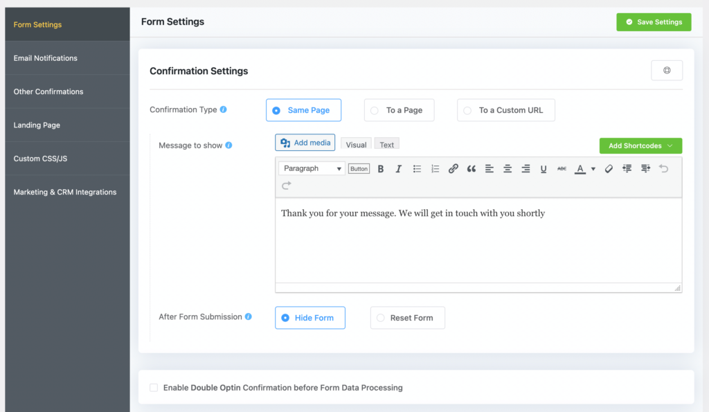 Fluent Forms form setting