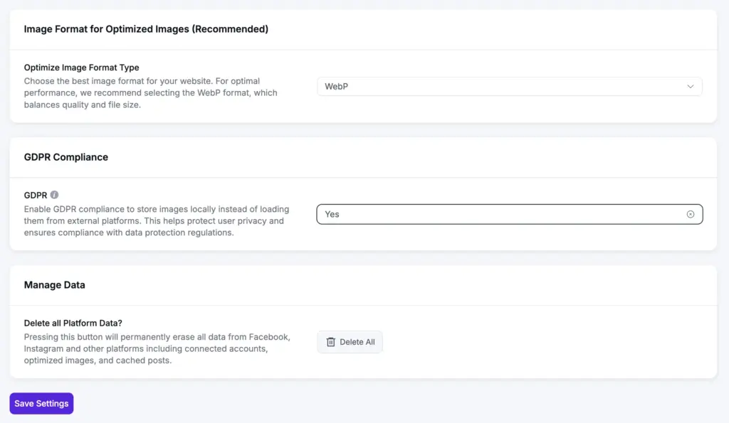 image optimization and gdpr compliant features of wp social ninja