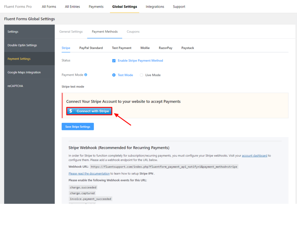 Connect with Stripe without any API - Fluent Forms