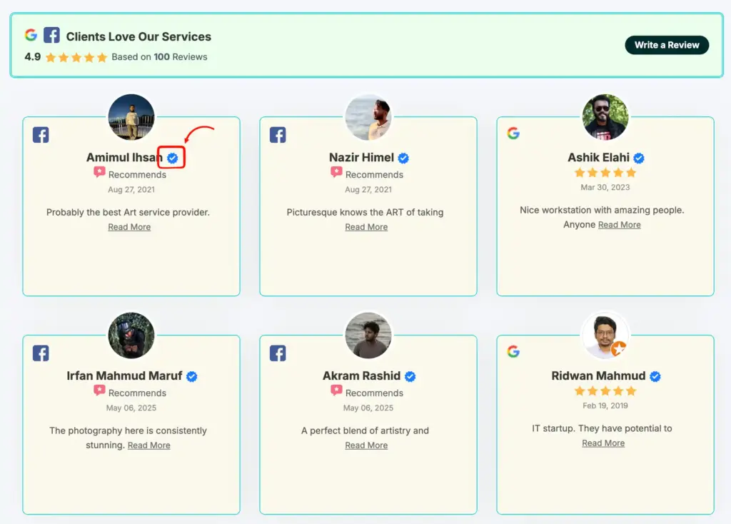 verified badge for business reviews
