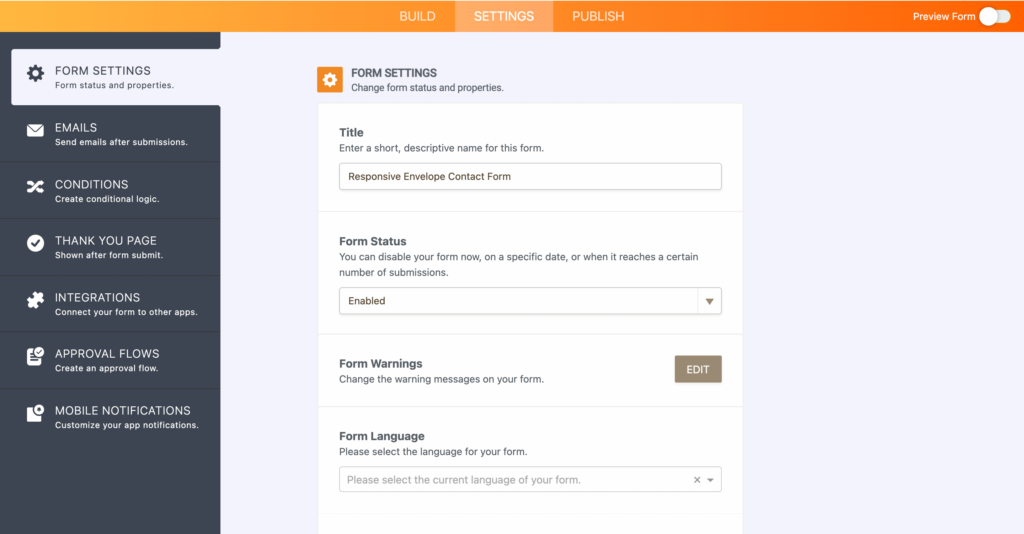 JotForm - form setting