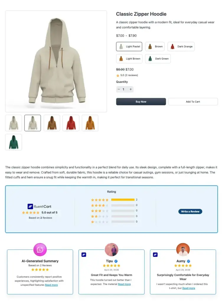 preview of fluentcart product reviews collected with wp social ninja