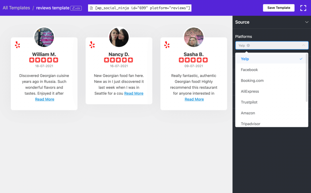 Add reviews from social channels