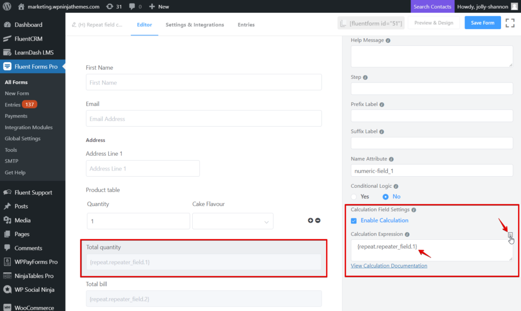 Enable calculation -WordPress forms with calculation - Fluent Forms