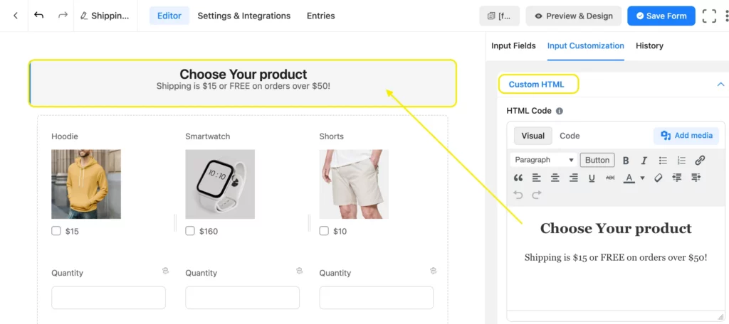 Custom HTML WordPress contact form