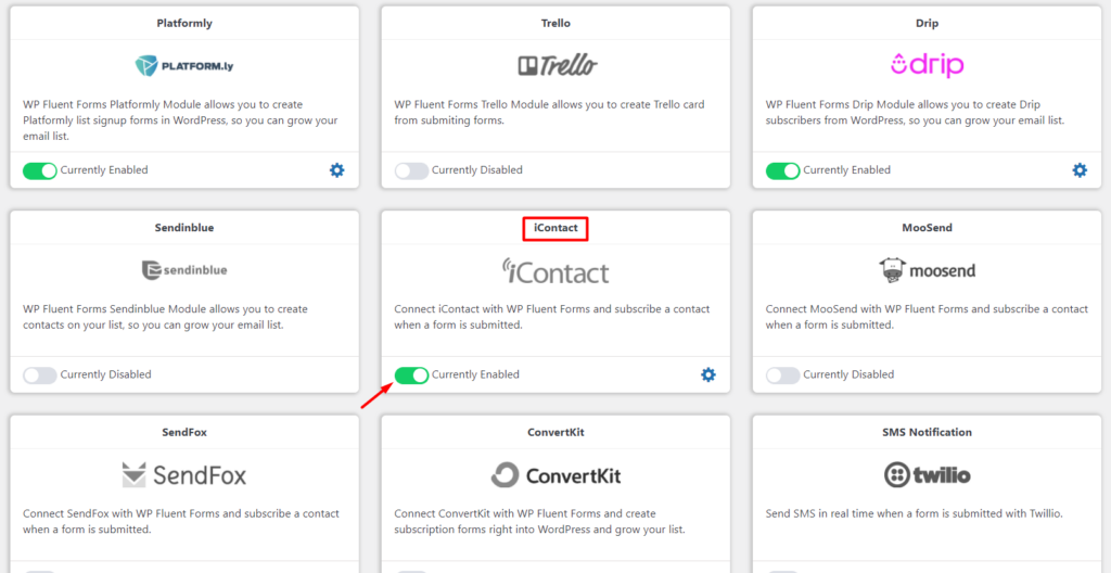 active iContact on integration modules - Fluent Forms