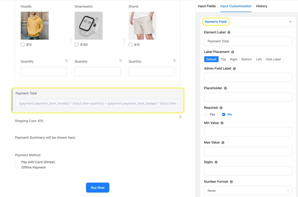 Payment form- WordPress contact form
